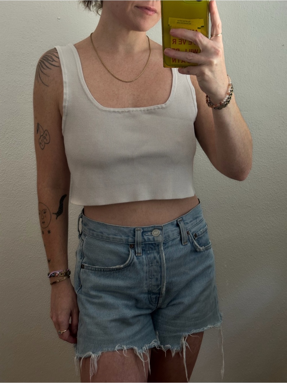 DISSH Cream Ribbed Cropped Tank with Square Neck